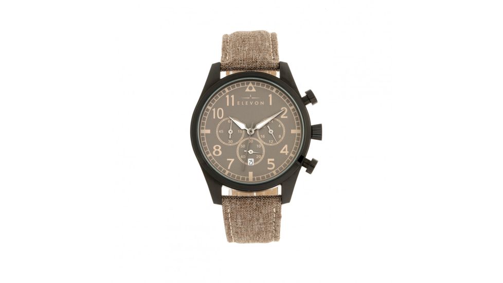 Elevon Curtiss Leather-Band Watch W/ Date, Black, ELE104-5