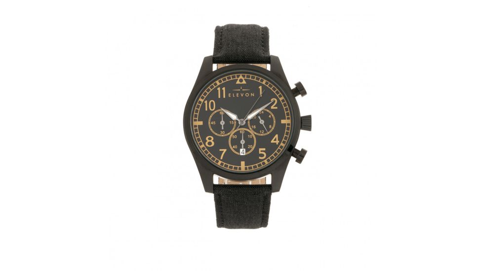 Elevon Curtiss Leather-Band Watch W/ Date, Black/Brown, ELE104-6