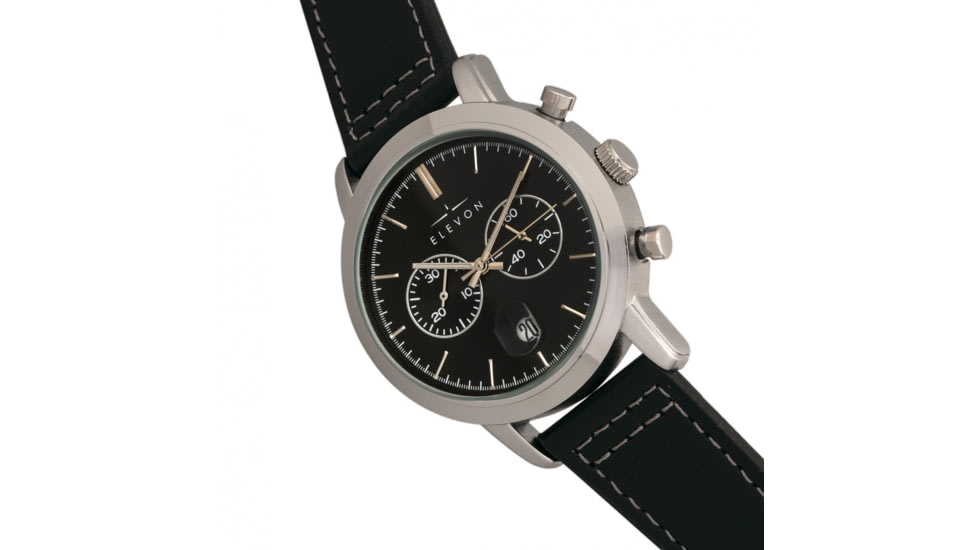 Elevon Langley Chronograph Leather-Band Watch W/ Date, Black, ELE103-3
