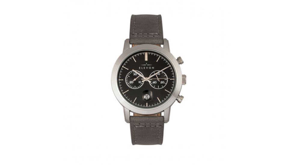 Elevon Langley Chronograph Leather-Band Watch W/ Date, Black/Grey, ELE103-4