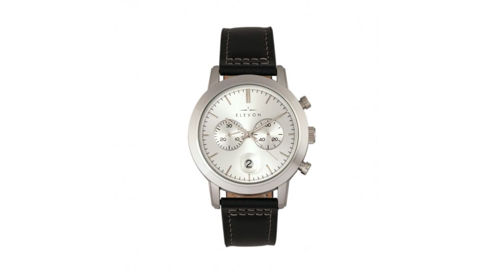Elevon Langley Chronograph Leather-Band Watch W/ Date, Silver/Black, ELE103-1