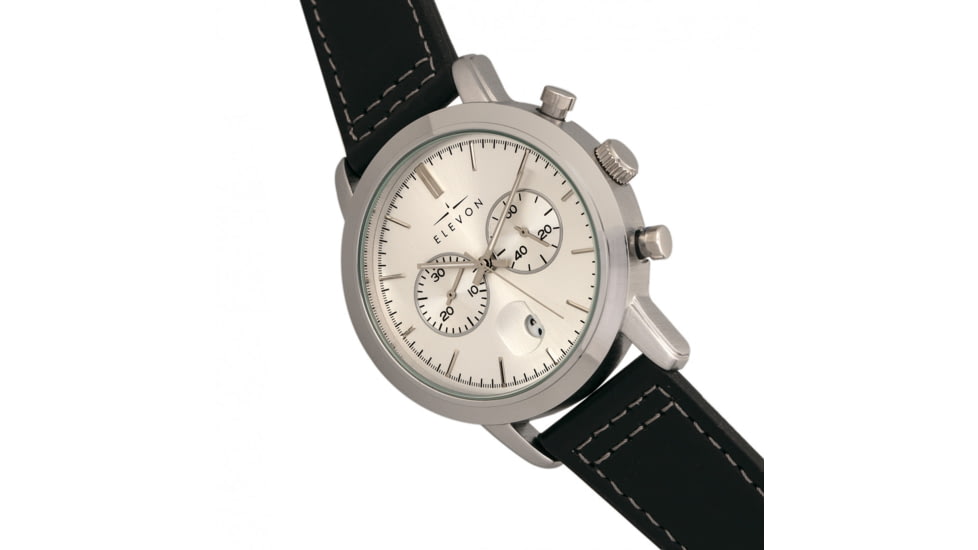Elevon Langley Chronograph Leather-Band Watch W/ Date, Silver/Black, ELE103-1