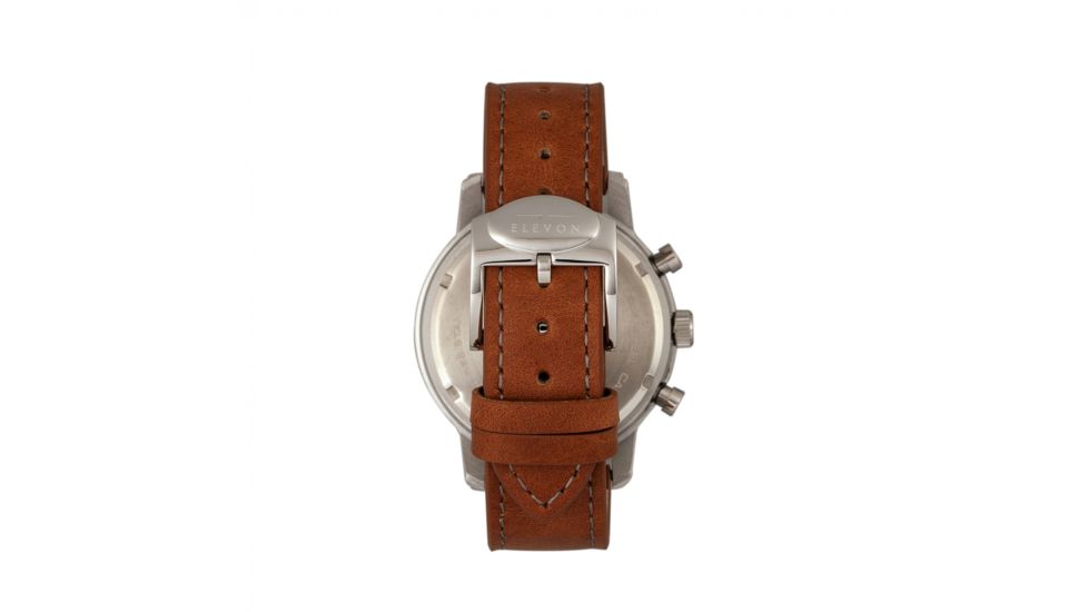 Elevon Langley Chronograph Leather-Band Watch W/ Date, Silver/Brown, ELE103-2