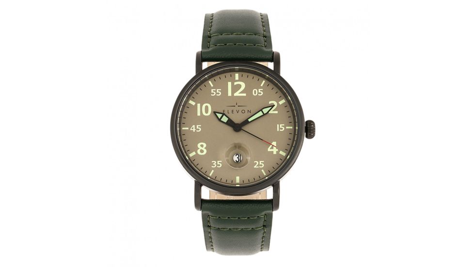Elevon Von Braun Leather-Band Watch w/ Date, Gunmetal/Green, One Size, ELE112-4