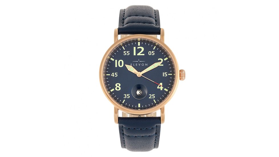 Elevon Von Braun Leather-Band Watch w/ Date, Rose Gold/Blue, One Size, ELE112-3