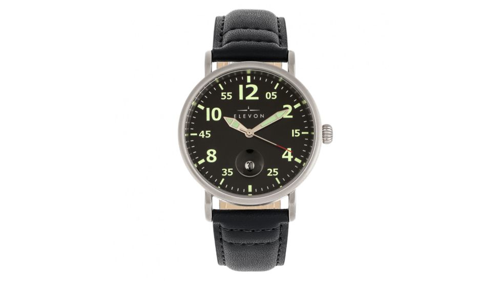 Elevon Von Braun Leather-Band Watch w/ Date, Silver/Black, One Size, ELE112-2