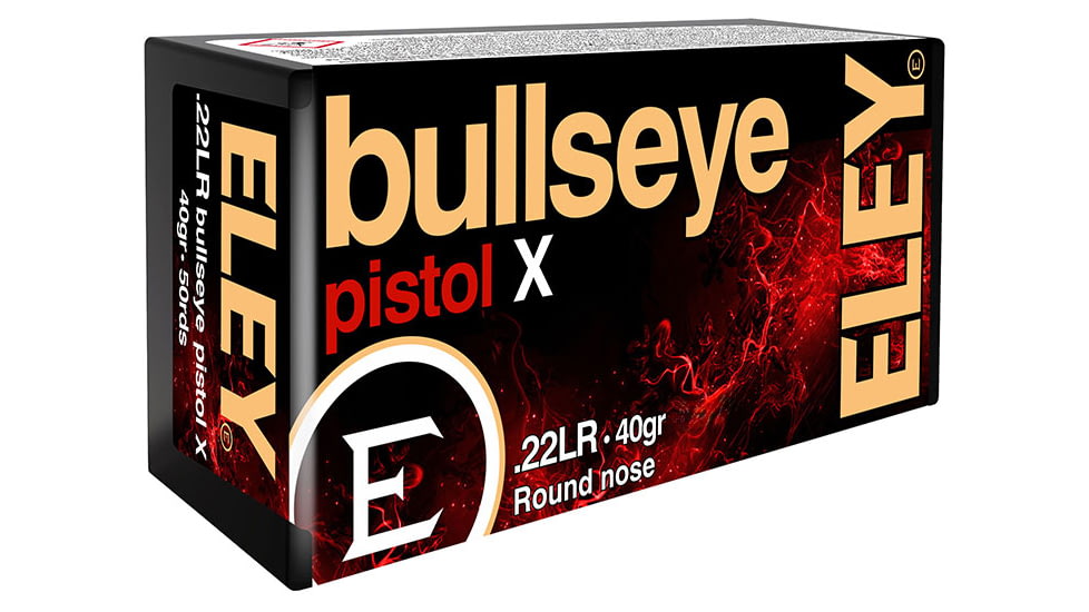 Eley Ammunition Bullseye Pistol X .22LR 40 Grain Lead Round Nose Brass Rimfire Ammo, 50 Round, EleyBE Box