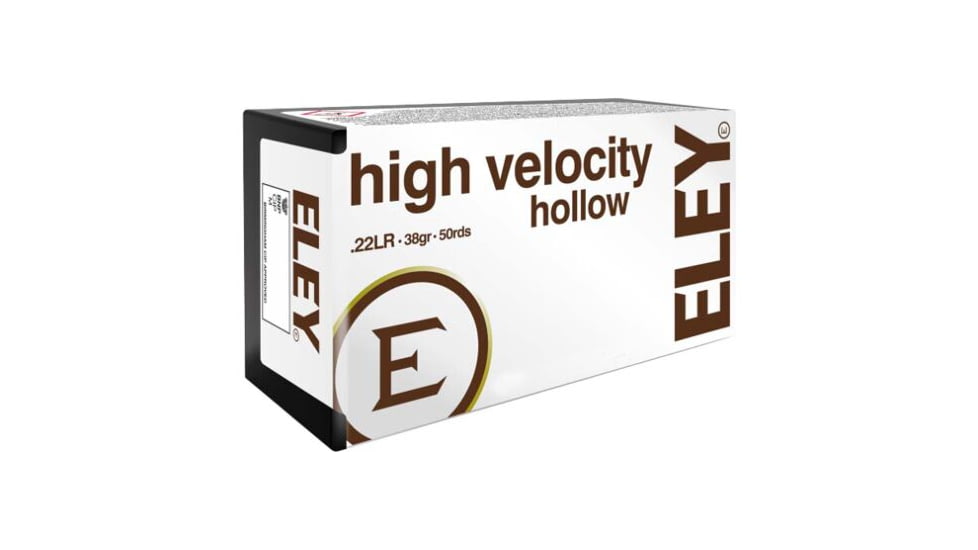 Eley Ammunition High Velocity .22 Long Rifle 38 Grain Lead Hollow Point Brass Cased Rimfire Ammo, 50 Rounds, 05200