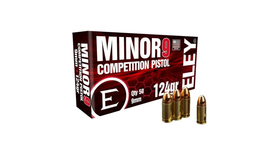 Eley Ammunition Eley Minor 9 Competition 9mm Luger 124 Grain Full Metal Jacket Pistol Ammunition, 50 Rounds, ELE-09012K