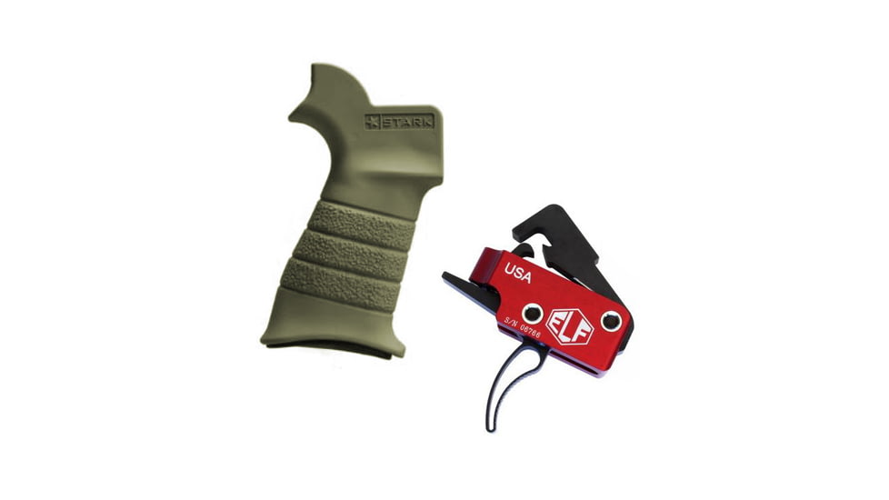 Elftmann Tactical Elftmann AR-10 Trigger Curved AR-10-C W/ Stark Equipment AR Rifle Grip, with Hook Mount, Green ANG-HM-GR