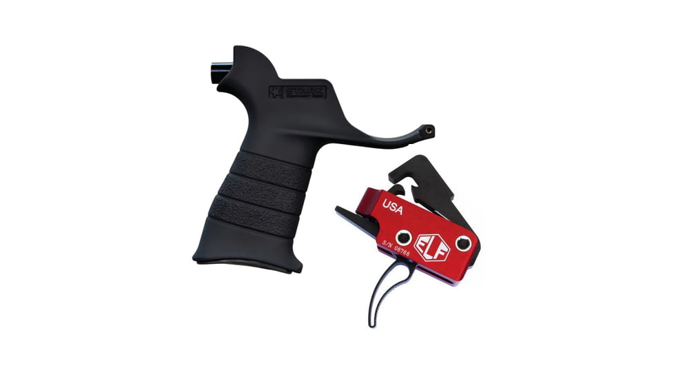 Elftmann Tactical Elftmann AR-10 Trigger Curved AR-10-C W/ Stark SE-2 AR-15 Pistol Grip With CR123 Battery Storage And Sling Swivel Mount Black