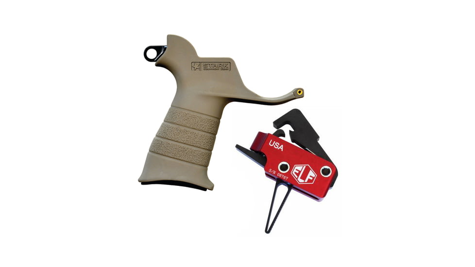 Elftmann Tactical Elftmann AR-10 Trigger Straight AR-10-S W/ Stark SE-2 AR-15 Pistol Grip With CR123 Battery Storage And Sling Hook Mount Flat Dark Earth