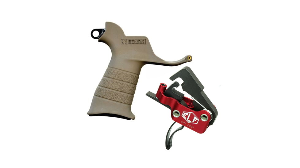 Elftmann Tactical Elftmann AR-10 Trigger Curved AR-10-C W/ Stark SE-2 AR-15 Pistol Grip With CR123 Battery Storage And Sling Hook Mount Black