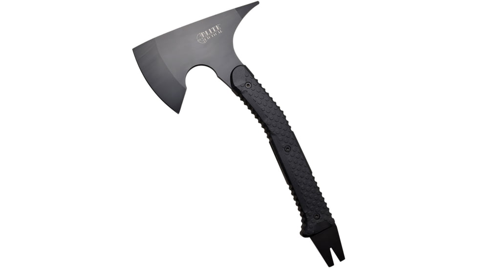 Elite Tactical Axe, 15in Overall, 7.5in Black SS Axe Head With 4.25in Cutting Edge, Black Plastic Handle, Pry Bar End, Black Molded Plastic Clip Sheath, Black, ET-AXE001BK