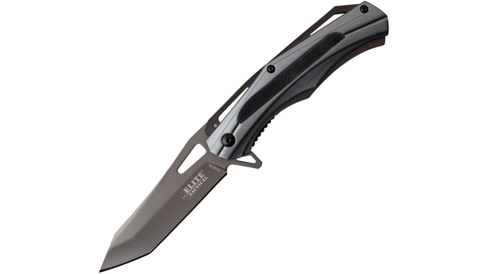Elite Tactical Linerlock Folding Knife, 3.25in Gray Tini Coated 8Cr13Mov SS Tanto Blade, Gray Aluminum Handle, ET-1026-GY