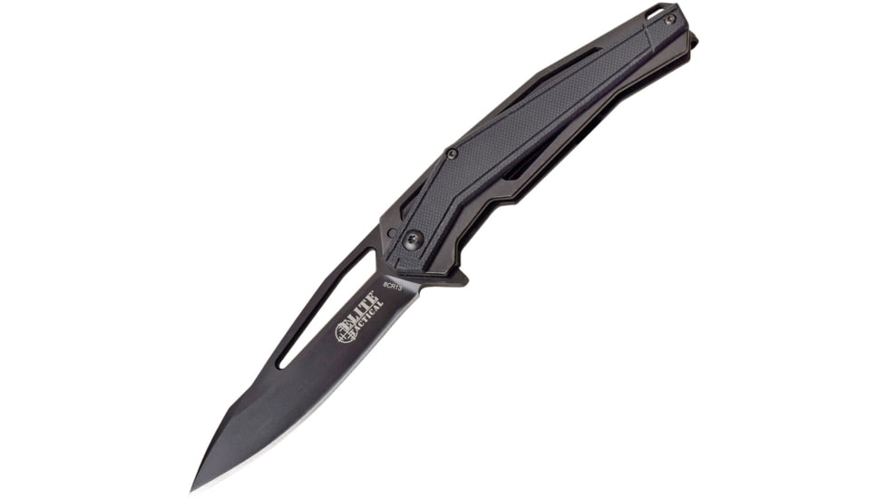 Elite Tactical Linerlock Folding Knife, 3.5in Black 8Cr13Mov SS Drop Point, Black G10 Handle, Thumb Pull, Pocket Clip, ET-FDR003-BK