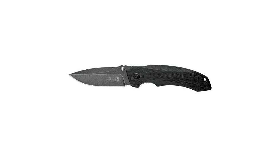 Elite Tactical Stonewashed Spring Assisted Knife, Black, Black Stonewash, Lifetime Limited Warranty, ELT-05597