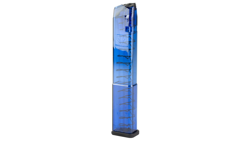 Elite Tactical Systems Glock 17/18/19/19X/26/34/45 Extended Pistol Magazine w/Gen 2 Floor Plate, 9mm Luger, 31 Round, Clear Blue, 1 Pack, Polymer, GLK18G2BLU-31RD