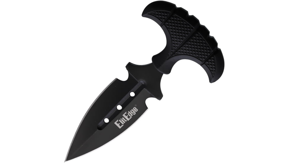 ElitEdge Push Dagger Knife, 5.63in Overall, 3in Black Double Edge Dagger Blade, Black Nylon Handle, Nylon Sheath, 20-641BK