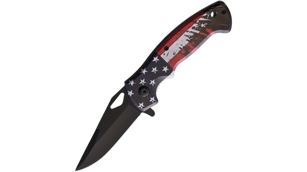 ElitEdge US Flag Folding Knife, 4.5in Closed, 3in, Black Stainless Blade, Synthetic Handle, U. S. Flag Handle Artwork, 10-765-SF