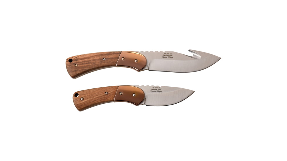 Elk Ridge 2 Set Fixed Blade Knife, 3.75 in, 3Cr13 Stainless Steel Stainless Steel, Gut Hook/Drop Point, Brown, ER-200-10BR
