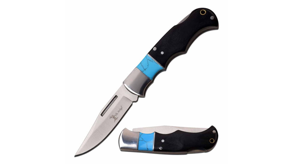 Elk Ridge ER-943BL Manual Folding Knife, 2.6in, 3CR13 Stainless Steel, Clip Point, Steel Blade, Pakkawood Handle, Black/Blue, ER-943BL