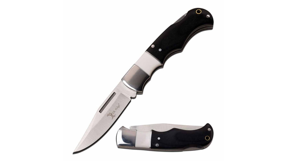 Elk Ridge ER-943WH Manual Folding Knife, 2.6in, 3CR13 Stainless Steel, Clip Point, Steel Blade, Pakkawood Handle, Black/White, ER-943WH
