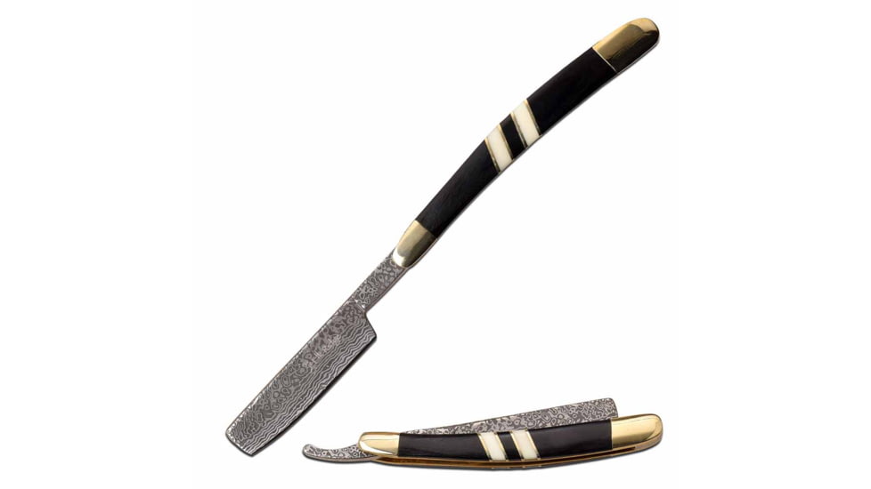 Elk Ridge ER-955WBCB Manual Folding Knife, 2.75in, 3CR13 Stainless Steel, Razor, Damascus Blade, Pakkawood Handle, Nickle/Black/Bone, ER-955WBCB