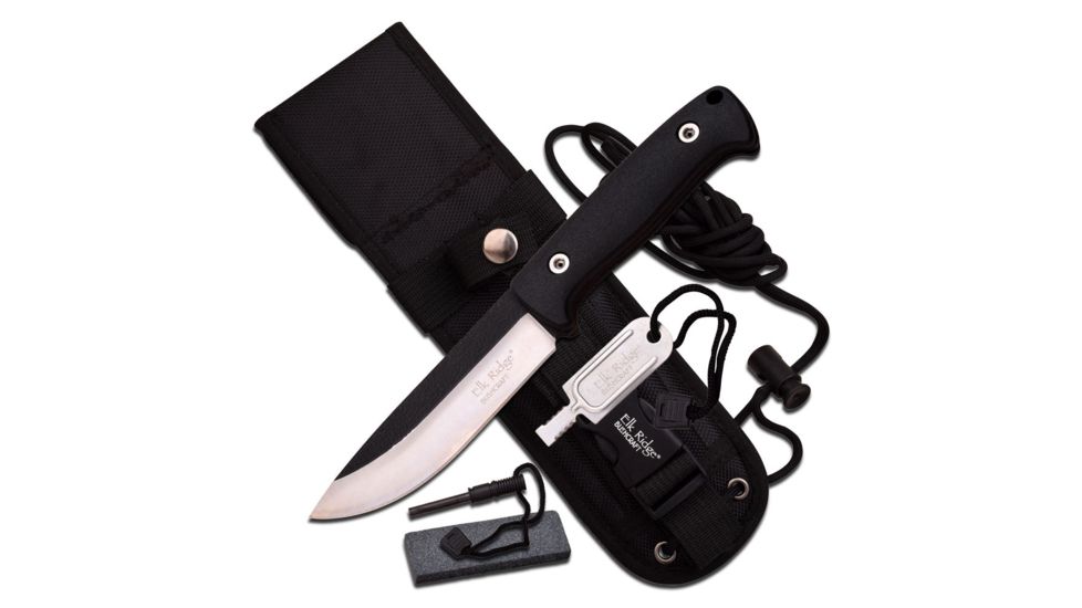 Elk Ridge Fixed Blade, 10.5in, Stainless Steel Blade, Black Nylon Fiber Handle ER-555BK
