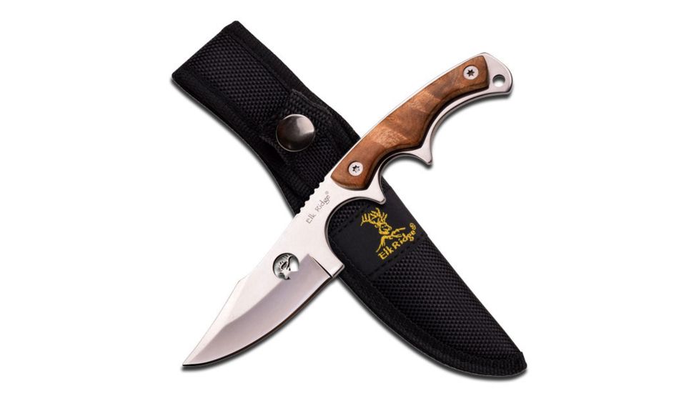 Elk Ridge Fixed Blade, 7in, Stainless Steel Blade, Burl Wood Overlay Handle ER-534