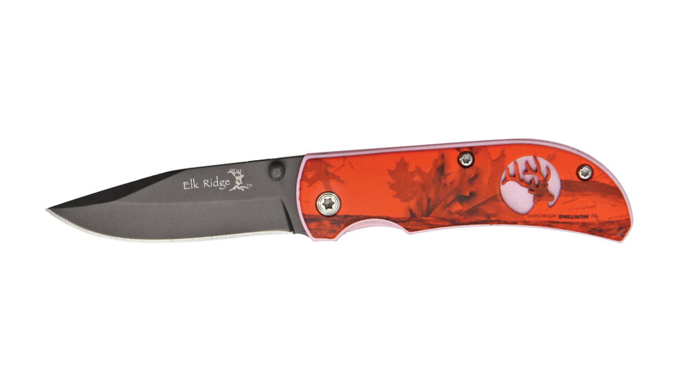 Elk Ridge Folder Red Camo Folding Knife, 2.25in, Black Carbon Stainless Blade, Aluminum Handle Red Camo Onlay ER120RC