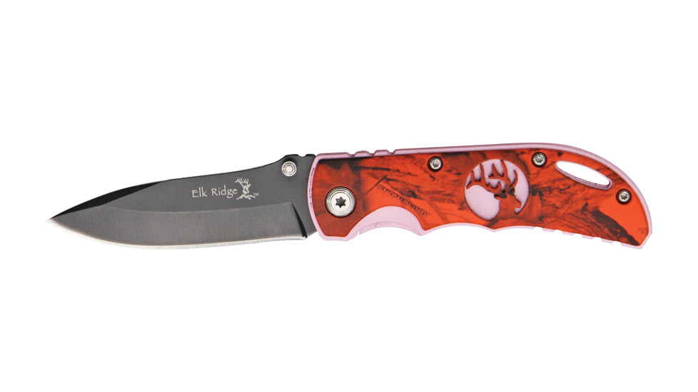 Elk Ridge Folder Red Camo Folding Knife, 2.625in, Black Carbon Stainless Blade, Aluminum Handle Red Camo Onlay ER134RC