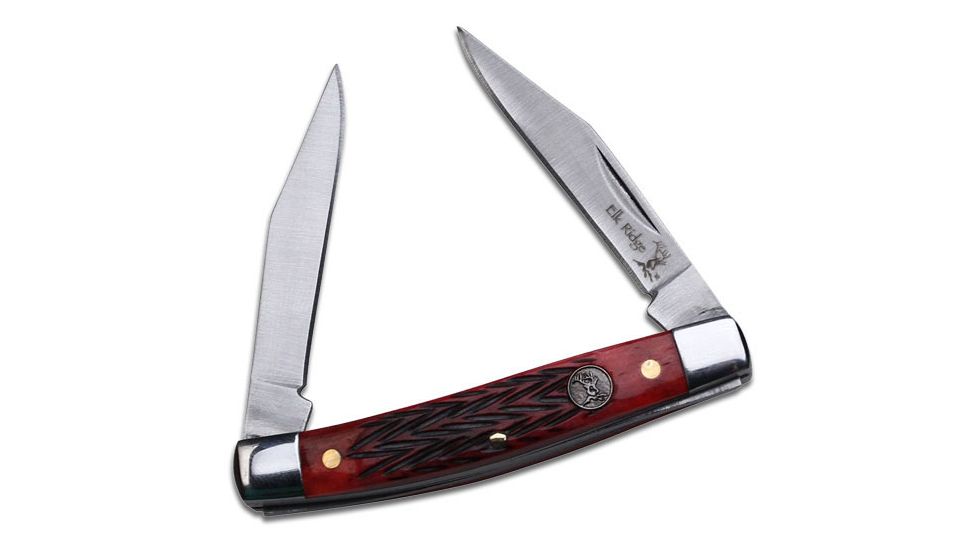 Elk Ridge Folding Blade, 2.25in, Stainless Steel Blade, Red Simulated Bone Handle ER-211MRB