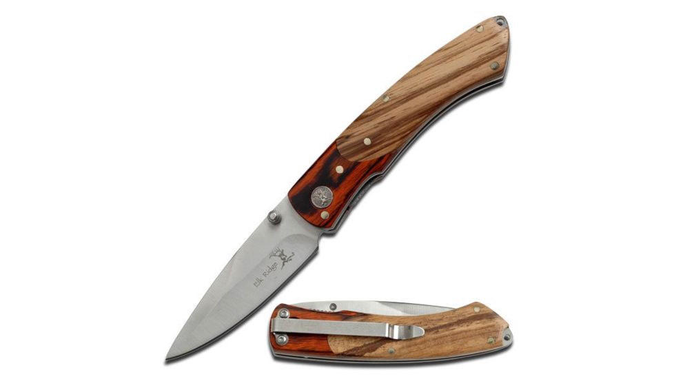 Elk Ridge Folding Blade, 2.75in, Stainless Steel Blade, Two Tone Pakkawood Handle ER-301