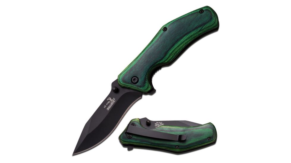 Elk Ridge Folding Blade, 2.9in, Stainless Steel Blade, Green Color Wood Handle ER-A013GW