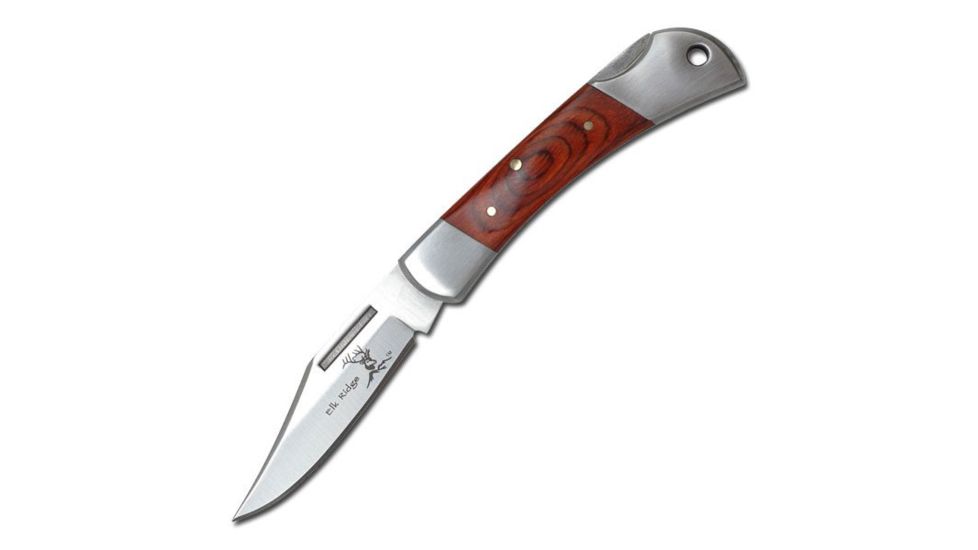 Elk Ridge Folding Blade, 2in, Stainless Steel Blade, Brown Pakkawood Inlay Handle ER-124W