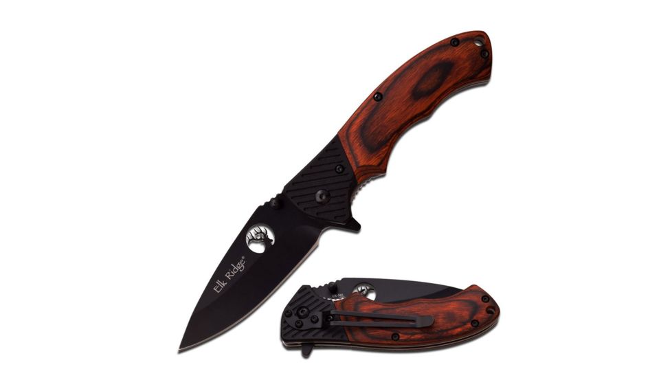 Elk Ridge Folding Blade, 3.25in, Stainless Steel Blade, Brown Wood Handle ER-566BPW