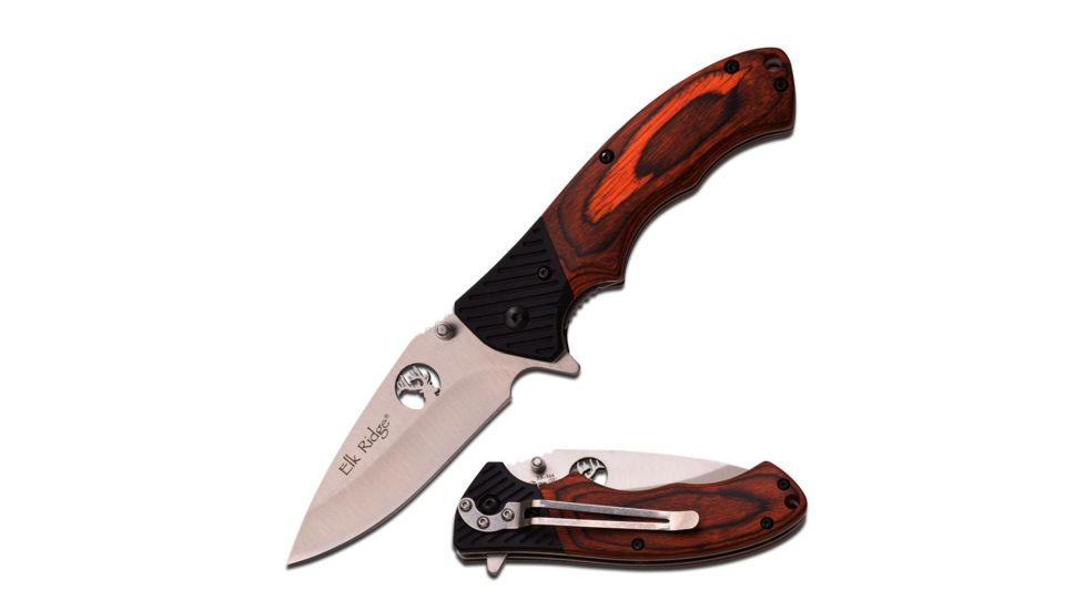 Elk Ridge Folding Blade, 3.25in, Stainless Steel Blade, Brown Wood Handle ER-566SPW