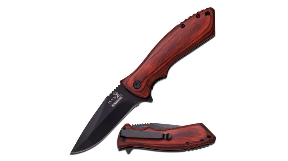 Elk Ridge Folding Blade, 3.25in, Stainless Steel Blade, Dark Brown Pakkawood Handle ER-A002PW