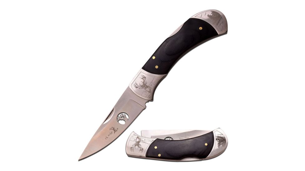 Elk Ridge Folding Blade, 3.5in, Stainless Steel Blade, Black Pakkawood Handle ER-539DR