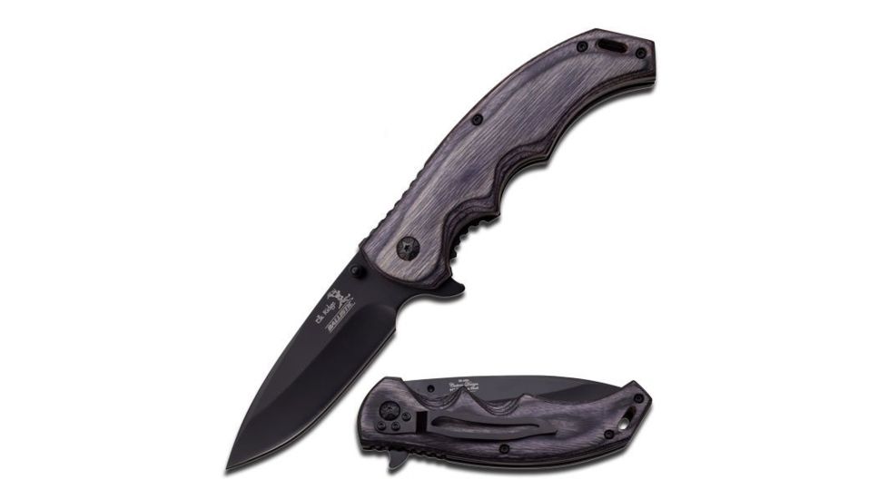 Elk Ridge Folding Blade, 3.5in, Stainless Steel Blade, Mahei Grey Pakkawood Handle ER-A004GY