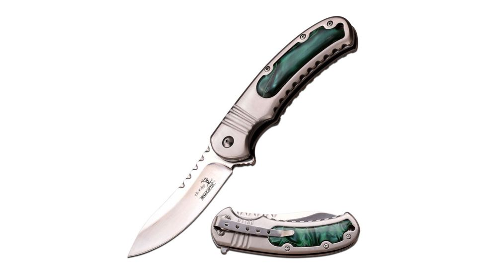 Elk Ridge Folding Blade, 3.5in, Stainless Steel Blade, Stainless Steel Acrylic Insert Handle ER-A014GN