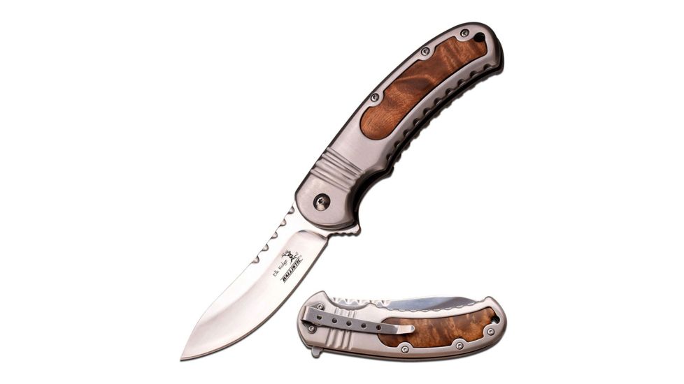 Elk Ridge Folding Blade, 3.5in, Stainless Steel Blade, Stainless Steel Burl Wood Insert Handle ER-A014BU