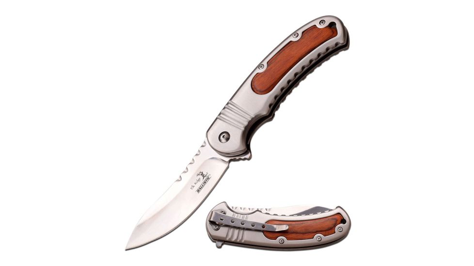 Elk Ridge Folding Blade, 3.5in, Stainless Steel Blade, Stainless Steel Light Brown Pakkawood Insert Handle ER-A014LW