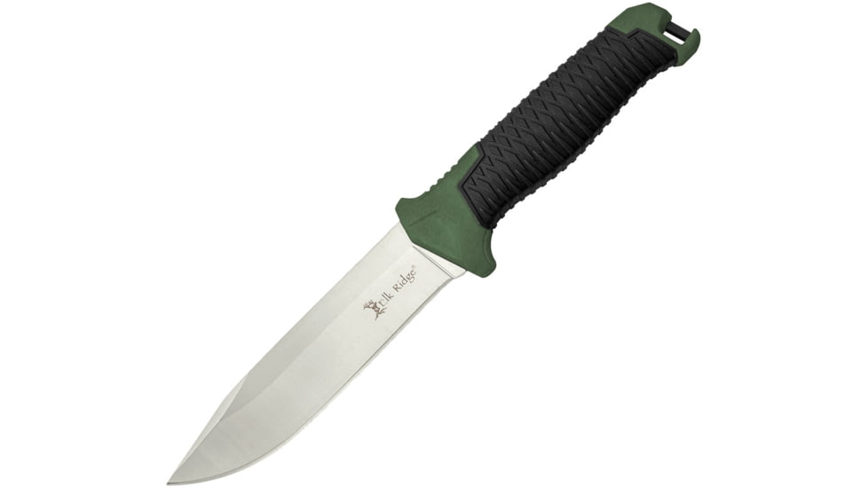 Elk Ridge Frontier Fixed Blade Green Knife, 5.5 satin finish 8Cr13MoV stainless blade, Green nylon handle with black rubber overmold., ER-APFIX001