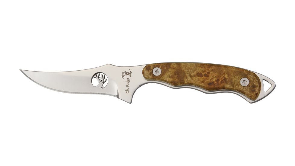 Elk Ridge Hunter Fixed Blade Knife, 3.375in, Stainless Blade, Burl Wood Handle ER059