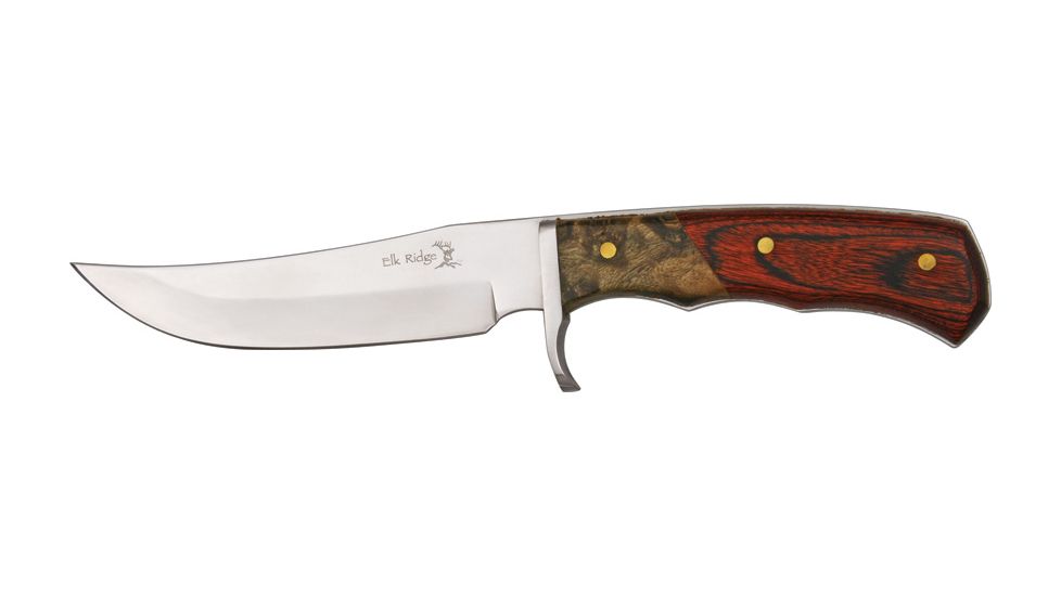 Elk Ridge Hunter Fixed Blade Knife, 5in, Stainless Blade, Burl Wood Handle ER085