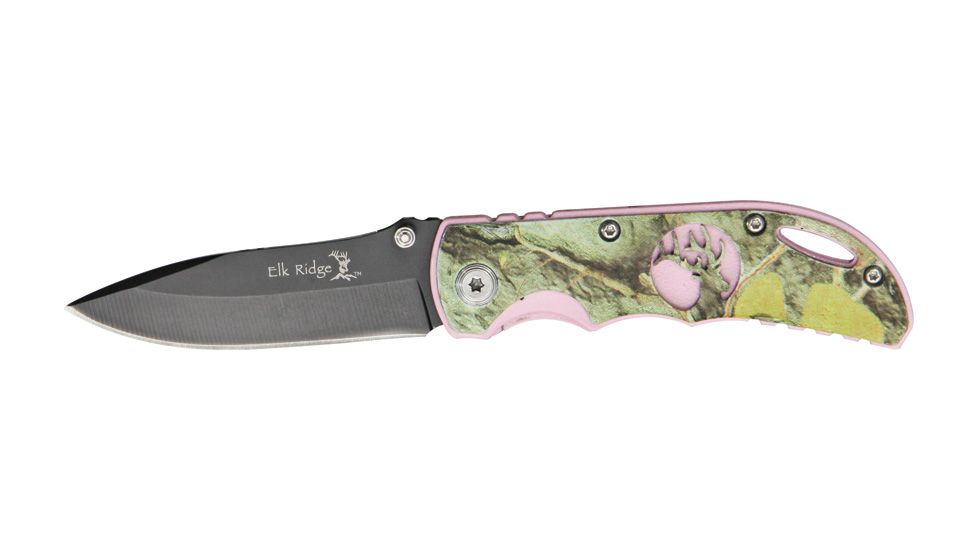 Elk Ridge Linerlock Green Folding Knife, 2.625in, Black Carbon Stainless Blade, Aluminum Handle Green Camo Onlay ER134CA