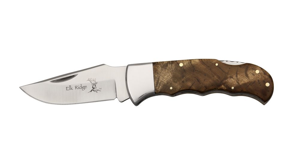Elk Ridge Lockback Folding Knife, 3in, Stainless Blade, Burl Wood Handle ER138