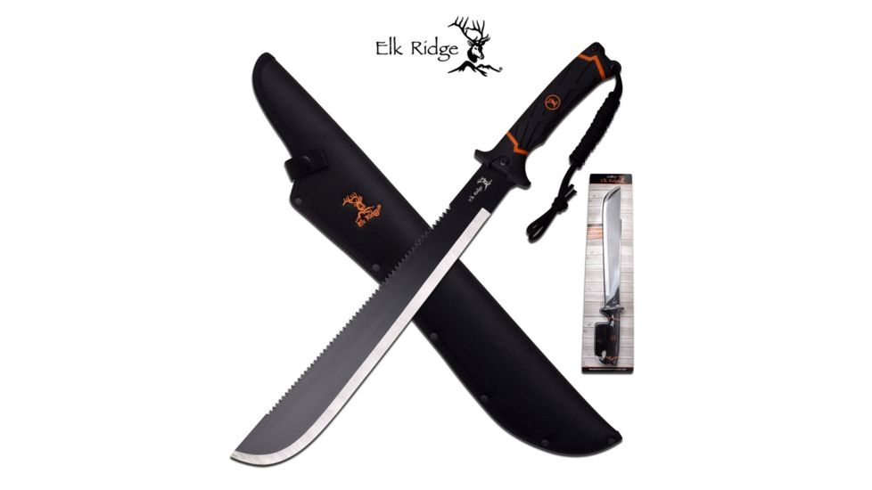 Elk Ridge Machete, Black/Orange, Double Injection Rubber Handle, Lifetime Limited Warranty, ELK-05382